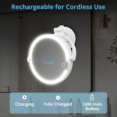 Fabuday Wall Mounted Magnifying Makeup Mirror with Lights - 1x/30x Double Sided Lighted Magnification Mirror with Suction Cup, Rechargeable Mirrors with Extended Arm, 3 Color LED Lighting, 7 Inch - Image 8