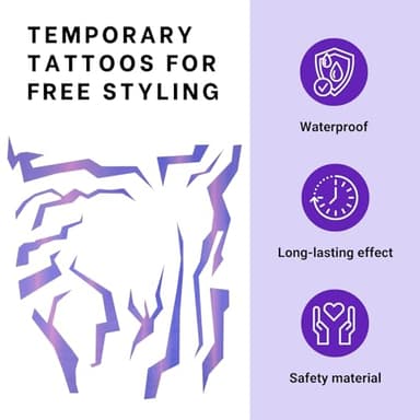 Purple Ombre Temporary Patterns Tattoo – Realistic Waterproof Body Art for Cosplay, Halloween, and Party Makeup (5 PCS) - Image 4