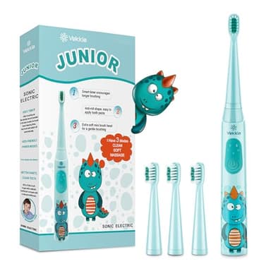 Vekkia Sonic Rechargeable Kids Electric Toothbrush, 3 Modes with Memory, Fun & Easy Cleaning, 24000 Strokes, IPX7 Waterproof, 2-Min Timer for Age 5+, 4 Soft Bristles(Blue) - Image 1