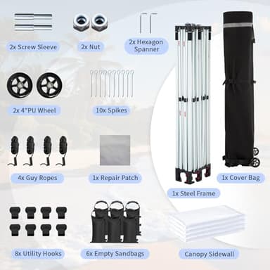 CROWN SHADES 10x20 Pop Up Canopy Tent, Thicken Frame Commercial Heavy Duty Tent, 4 Sidewalls 8 Stakes & 4 Sandbags & 4 Ropes, Outdoor Canopies for Events, Parties,White - Image 7