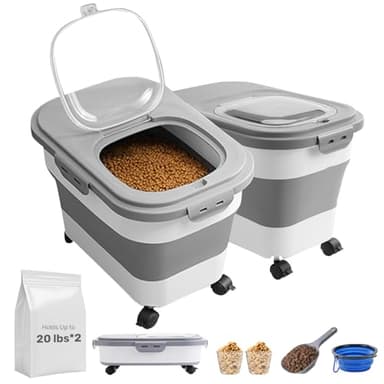SEWIU Dog Food Storage Container 2pack*20LB,Collapsible Dog Food Container with Travel Silicone Bowl and Scoop for Dog/Cat/Bird Food/Cat litter,Keep Dry Food Fresh,Easy to Move. - Image 1