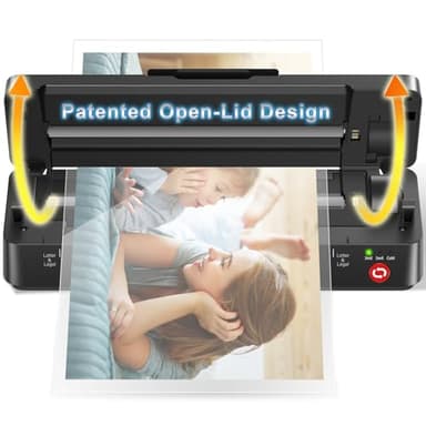 Gasbye 9-Inch Thermal Laminator Machine, World's First Open-Lid Design, Remove Jam in 5s, Auto Shut-Off, NTC Temperature Control, 5 Laminating Sheets for Teacher School Home Office Personal, Black - Image 1