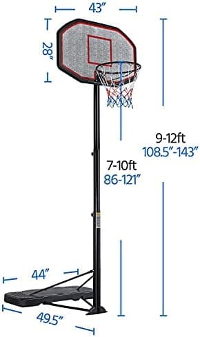 Yaheetech Basketball Hoop Outdoor for Adults Portable Basketball Goal Court 9-12ft Height Adjustable with 43 inch Backboard - Image 3