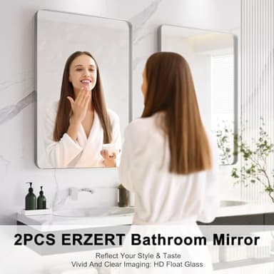 Bathroom Mirrors for Over Sink,2Pcs 24x36Inch Vanity Mirrors for Wall,Silver Metal Frame Rectangle Mirrors for Bathroom, Farmhouse,Restroom,Hangs Horizontally or Vertically - Image 3