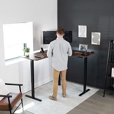 VIVO Electric Corner 63 x 55 inch L-Shaped Standing Desk, Memory Height Adjustment, Dark Walnut Top Black Frame, DESK-E3CTD - Image 2