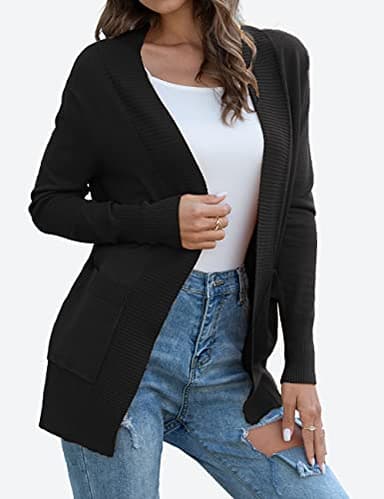 REDHOTYPE Womens Cardigans with Pockets Lightweight Open Front Black Cardigan for Women, Medium - Image 2