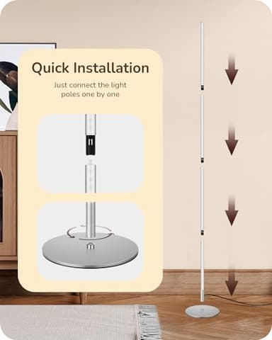 EDISHINE LED Corner Floor Lamp, Minimalist Dimmable Mood Light, Adjustable Height, 57.5" Tall Floor Lamp for Bedroom, Living Room, Home Office, 3000K Warm White Light, Silver - Image 7