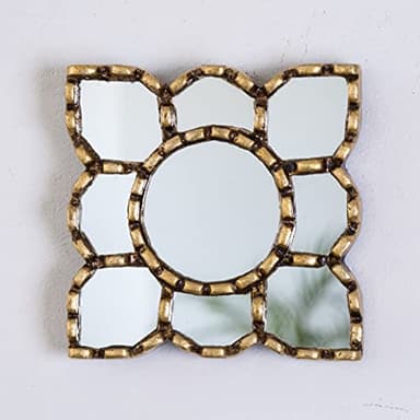 Small Gold Mirror Wall Decorative | Square Accent Mirrors for Wall Decor Bedroom Living Room | Diamond Bronze Leaf Wood Wall Mirror from Peru - Image 1