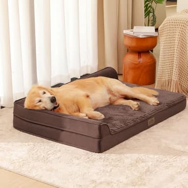COZY KISS Orthopedic Dog Beds for Extra Large Dogs, XXL Pet Couch for XLarge Dog, Big Supportive Foam Bolster Sofa with Waterproof Lining Cover, Anti-Slip, Washable, L Shape, 48x32x7.5 in, Brown - Image 9