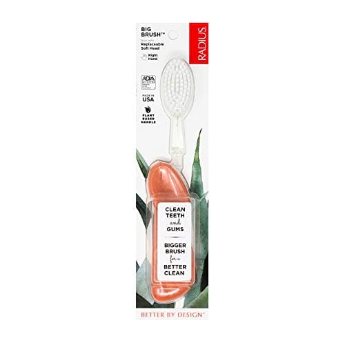 RADIUS Toothbrush Big Brush with Replaceable Head, Right Hand, Soft in Coral Sparkle, BPA Free and ADA Accepted, Designed to Improve Gum Health and Reduce The Risk of Gum Disease - Image 1