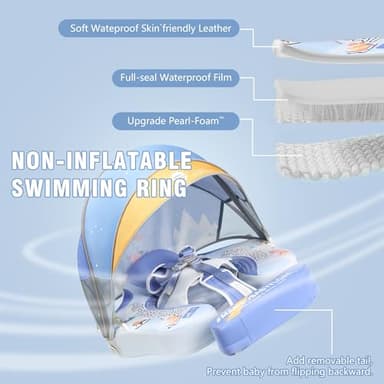 Baby Floats for Pool with Canopy Removable Sun Protection Canopy Mambobaby Float Non Inflatable Upgrade Add Tail Avoid Flip Waterproof Skin-Friendly Infant Swim Float 3-24 Months - Image 7