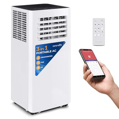 SereneLife Small Air Conditioner Portable 10,000 BTU with Built-in Dehumidifier - Portable AC unit for rooms up to 450 sq ft - WiFi app + Remote Control, Window Mount Exhaust Kit - Image 1