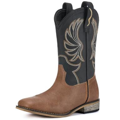 Rollda Kids Cowboy Boots for Boys Girls Western Square Toe Cowgirl Boots with Walking Heel (Toddler/Little Kid/Big Kid) - Image 1