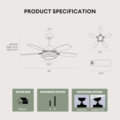 Fanbliss 42 Inch Nickel Ceiling Fans with Lights and Remote Control for Bedroom, Modern Ceiling Fan with Quiet Reversible DC Motor, 3CCT, Dimmable, LED for Living Room, Patio, Indoor and Outdoor - Image 2