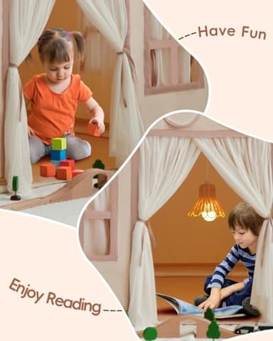 Large Kids Tent Playhouse Base Fabric with Star Lights, Flags and Tote Bags, Kids Play Tent Indoor & Outdoor, Washable Teepee Tent for Boys & Girls, Play House for Toddler, Neutral Color - Image 6