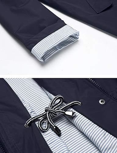 Women Rain Jacket Lightweight Travel Trench Waterproof Raincoat Hoodie Windproof Hiking Coat Packable Rain Jacket Navy Blue L - Image 5