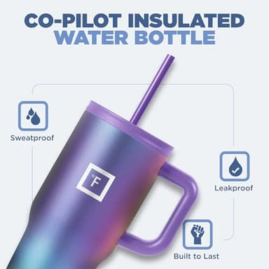 IRON °FLASK Co-Pilot Insulated Mug w/Straw & Flip Cap Lids - Cup Holder Bottle for Hot, Cold Drink - Leak-Proof - Water, Coffee Portable Travel Mug - Sand, 16 Oz - Image 2