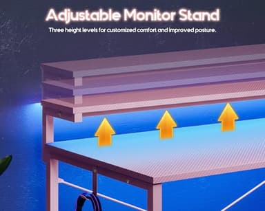 MOTPK 40 Inch Small Gaming Desk with Storage & Led Lights, Computer Desk with Power Outlet & Shelf, Reversible Gamer Desk with Adjustable Monitor Stand, Carbon Fiber Texture Pink - Image 6