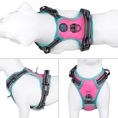 PHOEPET 2019 Upgraded No Pull Dog Harness, Reflective Adjustable Vest, with a Training Handle + 2 Metal Leash Hooks+ 3 Snap Buckles +4 Slide Buckles(L, Pink) - Image 2
