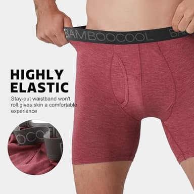 BAMBOO COOL Moisture-Wicking Soft Men's Underwear Boxer Briefs for Men With Open Fly Pouch (6 pack) L - Image 2