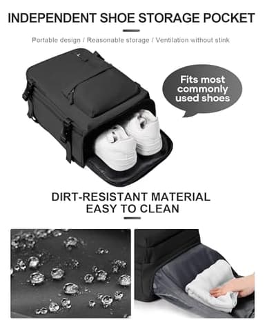 WONHOX Travel Backpack Women,Carry On Backpack Flight Approved 18x14x8 inches Bag Spirit Airlines Personal ltem,College Sports Hiking Rucksack Waterproof Casual Daypack Laptop Blackpack Men,Black - Image 6