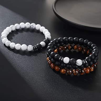 Tiger Eye Bracelet For Men 8MM Natural Stone Beads Bracelet Set Stretch Lava Rock Bracelets Adjustable Black Crystal Beaded Bracelet for Men Women Gifts - Image 9