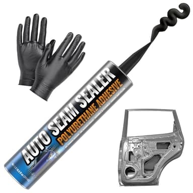 [Black] Professional Automotive Seam Sealer, Paintable Quick-Set Polyurethane Auto Body Seam Sealer for Metal Surfaces of Cars, Trucks, Etc, Includes Gloves & Tip - Black RV Roof Sealant - Image 1