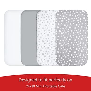 Mini Portable Crib Sheets 4 Pack for Boys or Girls (38" X 24"), Compatible with Dream on Me, Delta Porta Crib and Arms Reach Ideal Cosleeper, Grey - Image 2