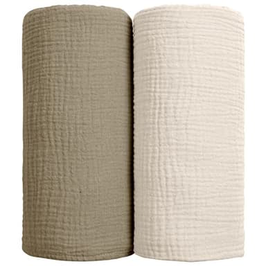 lulumoon Muslin Swaddle Blanket Baby - Cotton Swaddling Blanket Soft Baby Receiving Blankets Neutral 2Pack(Olive) - Image 1