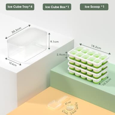 DOQAUS Ice Cube Tray with Lid and Bin, 4 Pack Silicone Plastic Ice Cubes Trays for Freezer with Box/Container, Stackable with Storage Iced Bucket Kits, Scoop, for RV, Soup, Food, Cocktail, Coffee - Image 5