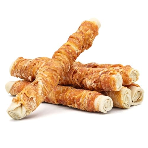 MON2SUN Dog Treats, 9 Inch Chicken Wrapped Rawhide Rolls Snacks, Teeth Cleaning and Long Lasting Chews for Medium and Large Dogs, 23.28oz (6 Count-Pack of 1) - Image 1