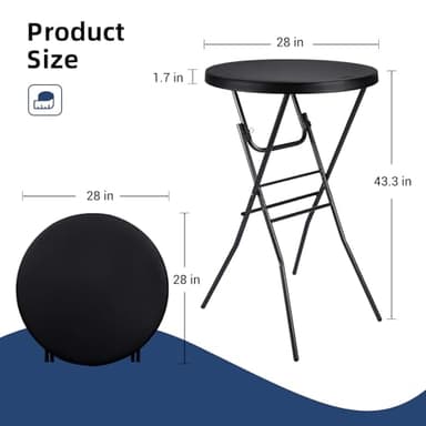 Byliable Cocktail Table 28in High Top Round Folding Indoor Outdoor, Plastic Bar Height Foldable Bistro Tall Table for Party, Patio, Dining Room, Kitchen, Events, Removable Locking Legs, Black - Image 3