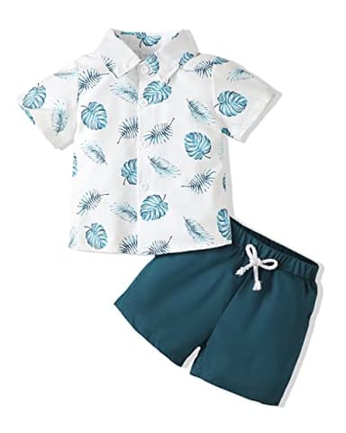 Renotemy 2T 3T Boy Clothes Boy Summer Outfits Short Sleeve Shirt 2T 3T Clothes Boy Toddler Clothes for Boys 2T 3T Blue White - Image 1