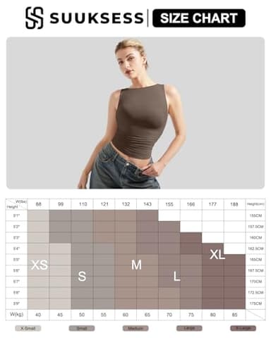 SUUKSESS Women Double Lined Sleeveless Going Out Basic Tank Tops Ruched Summer Casual T Shirts (Beige, Medium) - Image 6