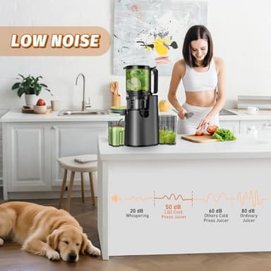 Cold Press Juicer, Masticating Juicer with 5.4" Wide Feed Chute, 350w Slow Juicer Machines Fit Whole Vegetables and Fruits with High Juice Yield, Easy to Clean (Black) - Image 5