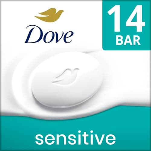 Dove Beauty Bar More Moisturizing Than Bar Soap for Softer Skin, Fragrance-Free, Hypoallergenic Beauty Bar Sensitive Skin With Gentle Cleanser 3.75 oz 14 Bars - Image 1