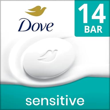 Dove Beauty Bar More Moisturizing Than Bar Soap for Softer Skin, Fragrance-Free, Hypoallergenic Beauty Bar Sensitive Skin With Gentle Cleanser 3.75 oz 14 Bars - Image 1