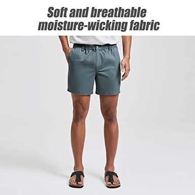 maamgic Men's Classic-fit 5.5" Cotton Casual Shorts Elastic Waistband with Multi-Pocket Daily Wear Walking Summer Outfit Cyan Grey 31 - Image 5