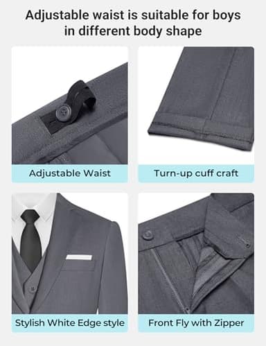 BOLADA Boys' Suit Dark Gray Slim fit Suits for Kids Formal Classic 6 Piece Big Boys Toddler Tuxedos Teen Youth Size 7 - Image 6