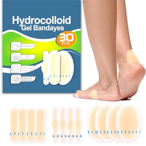 30 Pack Hydrocolloid Blister Bandages for Feet – Waterproof Hydrocolloid Bandages for Heel, Toe & Blister Prevention, Skin-Friendly Adhesive - Image 1