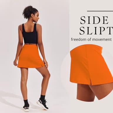 Ekouaer Golf Skirts for Woman with Pockets Silicone Grippers Tennis Skirt Inner Shorts Athletic Pickleball Running Skort,Orange Medium - Image 4