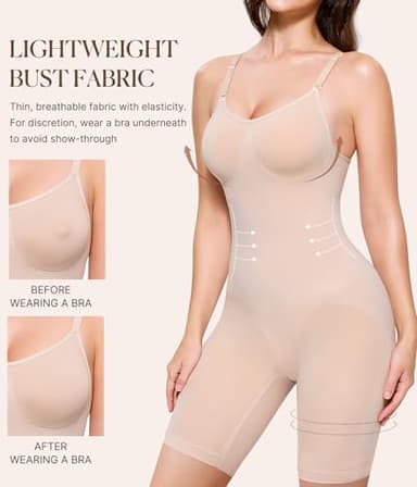 BRABIC Waist Trainer Bodysuit for Women Tummy Control Shapewear Round Neck Seamless Butt Lifter Full Body Shaper (Medium, Beige Mid Thigh) - Image 3