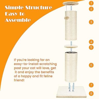 PAWSCRAT Cat Scratching Post 32 Inch High, 5.5 Inch Large Diameter Natural Sisal Cat Scratch Post, Scratch-Resistant and Durable Tall Cat Scratcher for Indoor Cats, Protect Your Furniture, Beige - Image 3