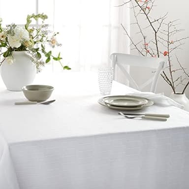 Martha Stewart Honeycomb Modern Farmhouse Polyester Cotton Rectangle Tablecloth, White, 60"x102" - Image 4