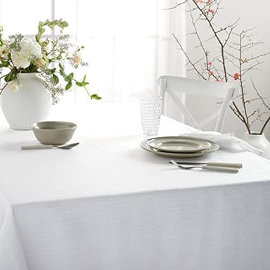 Martha Stewart Honeycomb Modern Farmhouse Polyester Cotton Rectangle Tablecloth, White, 60"x84" - Image 2