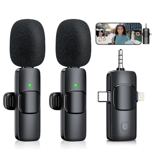 MENERESAS 3 in 1 Wireless Lavalier Microphones for iPhone, iPad, Camera and Android Devices, Mini Microphone for Recording, Noise Reduction Lapel Mic, Clip on Mic for Video Recording Vlog, Black - Image 1