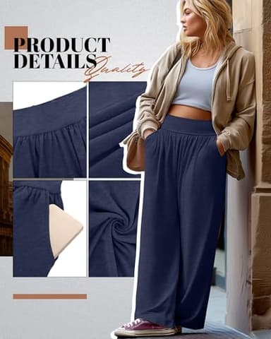 Neer 3 Pack Women Plus Size Wide Leg Yoga Pants High Waist Sweatpants Plus Size Palazzo Pants Lounge with Pockets(Black, Dark Gray,Dark Blue,X-Large) - Image 5