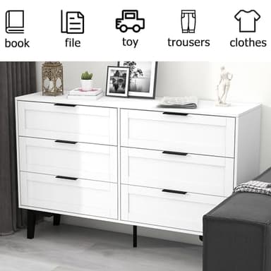 TaoHFE 6 Drawer Dresser for Bedroom Modern White Chest of Drawers for Nursery Wood Dresser for Kids Horizontal Dressers & Chests of Drawers for Bedroom Living Room - Image 3