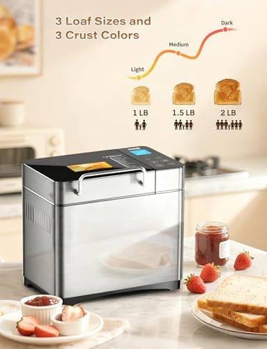 KBS Pro 710W Bread Maker, 2LB 17-in-1 Automatic Bread Machine with Healthy Ceramic Pan, Nut Dispenser, Tempered Glass Touch Panel, Stainless Steel Housing,3 Crust Colors, 15H Timer&Keep-Warm, Recipe - Image 9