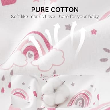 FIEMOL Baby Sleep Sack 6-12 Months, Long Sleeve Baby Wearable Blanket 0.5 Tog with Mittens, 2-Way Zipper Infant Cotton Sleeping Sack for Boy and Girl Pink Rainbow 2 Pack (Medium - Image 6